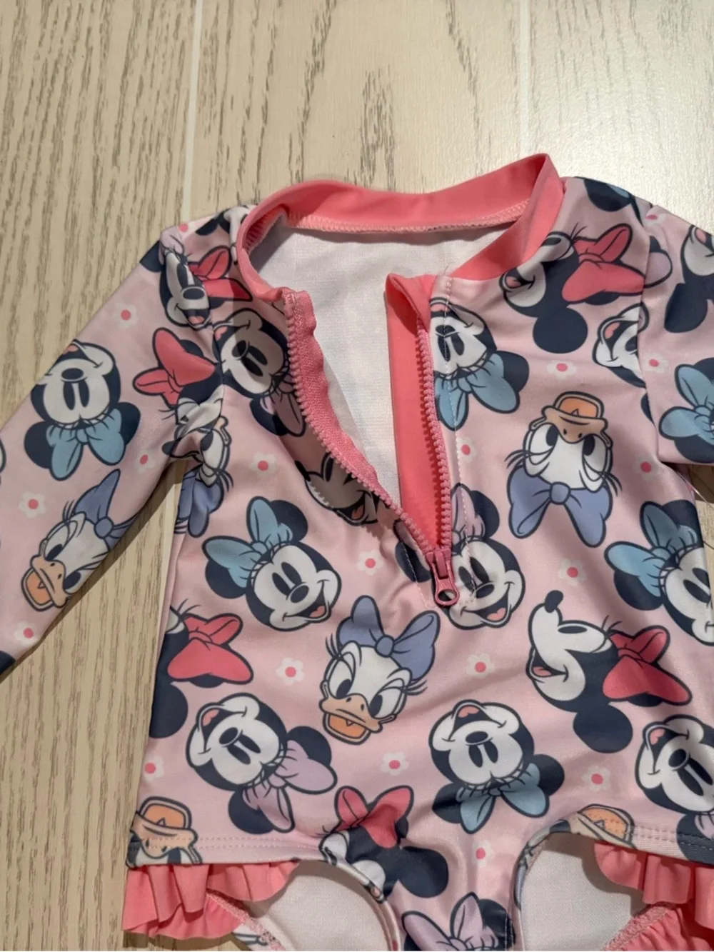 Disney Baby Minnie Daisy Rash Guard Swimsuit Pink‎ 6M Ruffle NWT